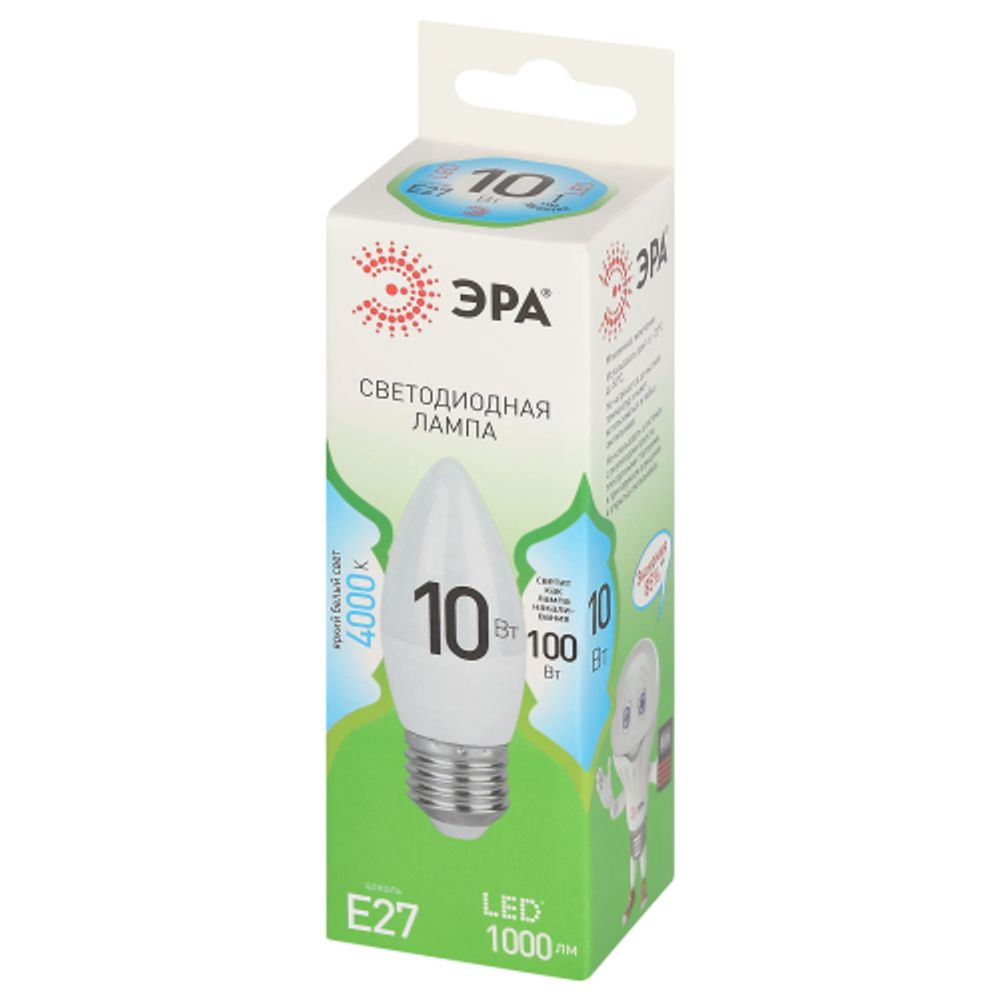 Лампа светодиодная ЭРА GREEN LINE LED B35-10W-840-E27 GL 10Вт свеча яркий белый свет E27 | Лампы cветодиодные Свеча (B/C)