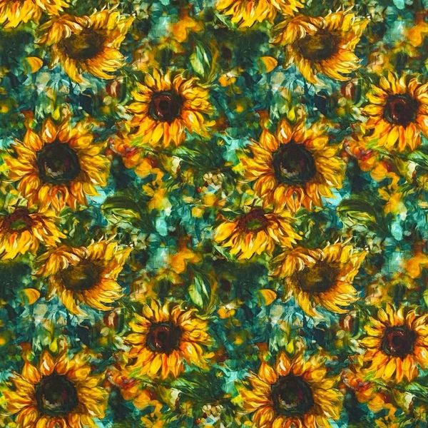 ПОДСОЛНУХИ НА ЗЕЛЕНОМ, отрез45 см, 100% хлопок Handmade Fabrics 1