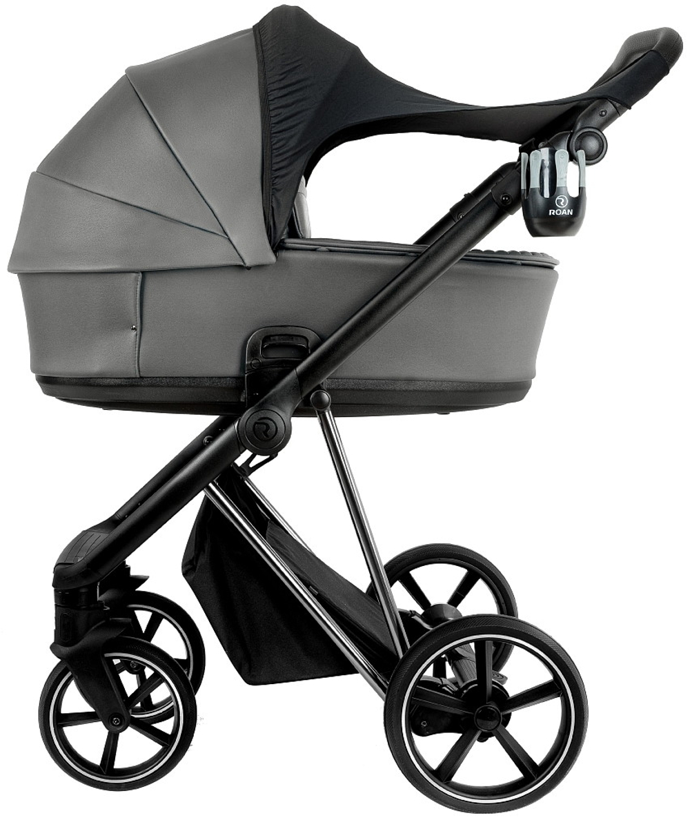 Детская коляска Roan Sol Vintage Luxury Leather 2.0 3 в 1 с автокреслом Tutis Elo Lux EduSky Black VEGA88DB Glacier Gray/Nickel/руч.Black
