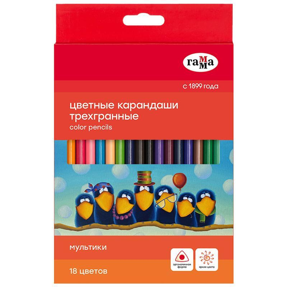 Карандаши 18цв. "Мультики" трехгранные, заточен. европодвес (Гамма)