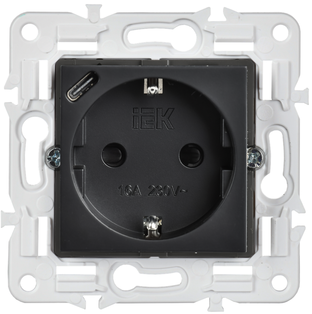 SKANDY Розетка с заземлением с защитными шторками 16А с USB C 18Вт SK-R17Bl черный IEK