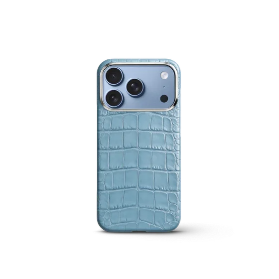 Чехол для iPhone 18 - Натуральная кожа аллигатора - Голубой