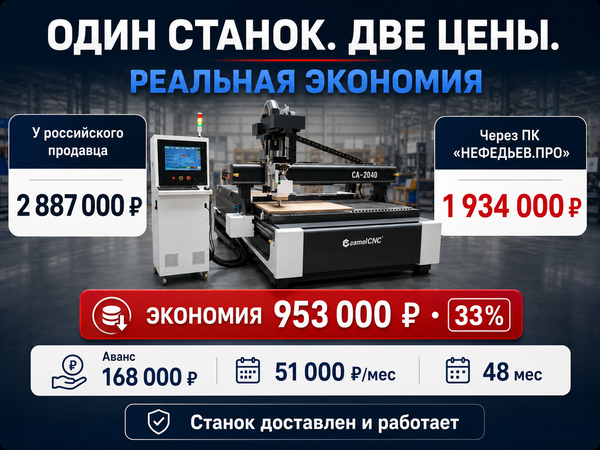 Фрезерный станок: 2,887 млн рублей у российского продавца или 1,934 млн при закупке на китайском заводе