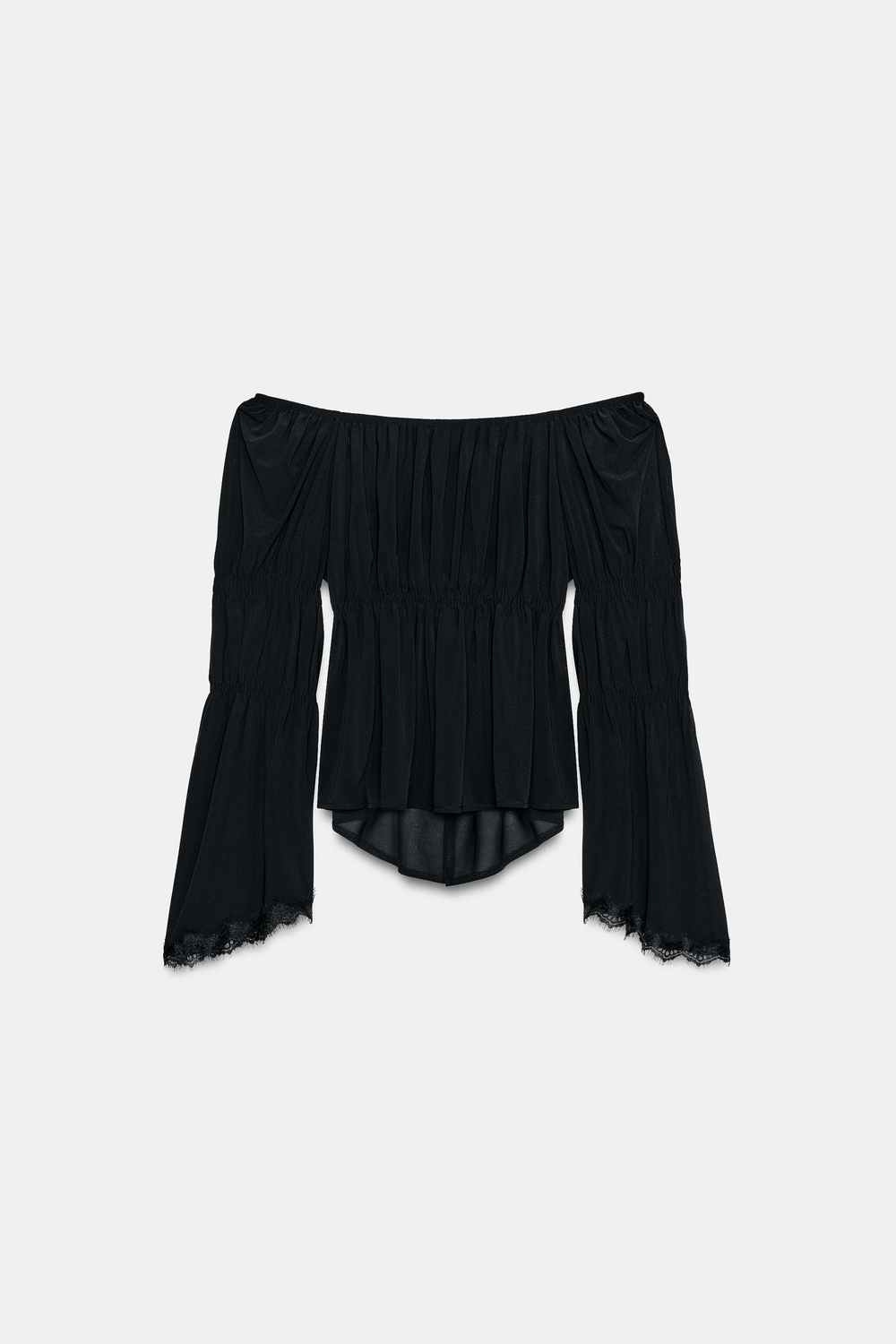 ZARA КОМБИНИРОВАННЫЙ КРУЖЕВНОЙ ТОП, ЧЕРНЫЙ