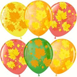 Воздушный Шар (12''/30 см) Яркие листья, Ассорти, кристалл, 5 ст, 25 шт.