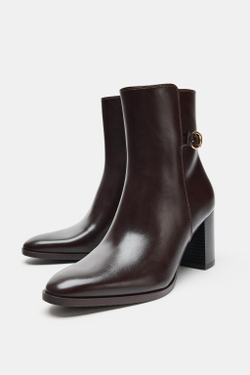 ZARA БОТИЛЬОНЫ НА ВЫСОКОМ КАБЛУКЕ, КОРИЧНЕВЫЙ