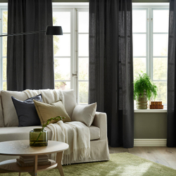 IKEA GINSTMOTT  (ИКЕА ГИНСТМОТТ)  -  Штора, 2 шт - тёмно-серый/на ленте 145x300 см
