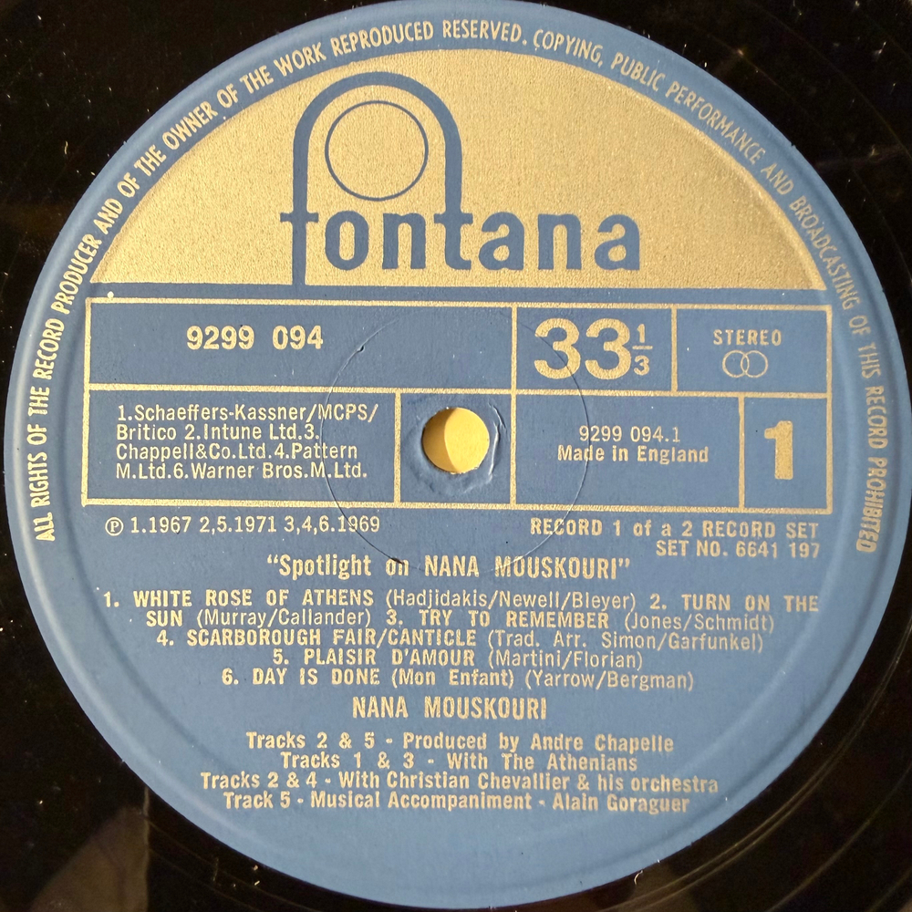 Nana Mouskouri ‎– Spotlight On Nana Mouskouri 2LP (Англия 1976г.)