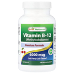 Best Naturals, Витамин B12 (метилкобаламин), 6000 мкг, 120 таблеток