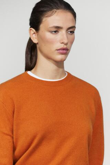 Massimo Dutti Вязаный свитер с круглым вырезом из смесовой шерсти, оранжевый