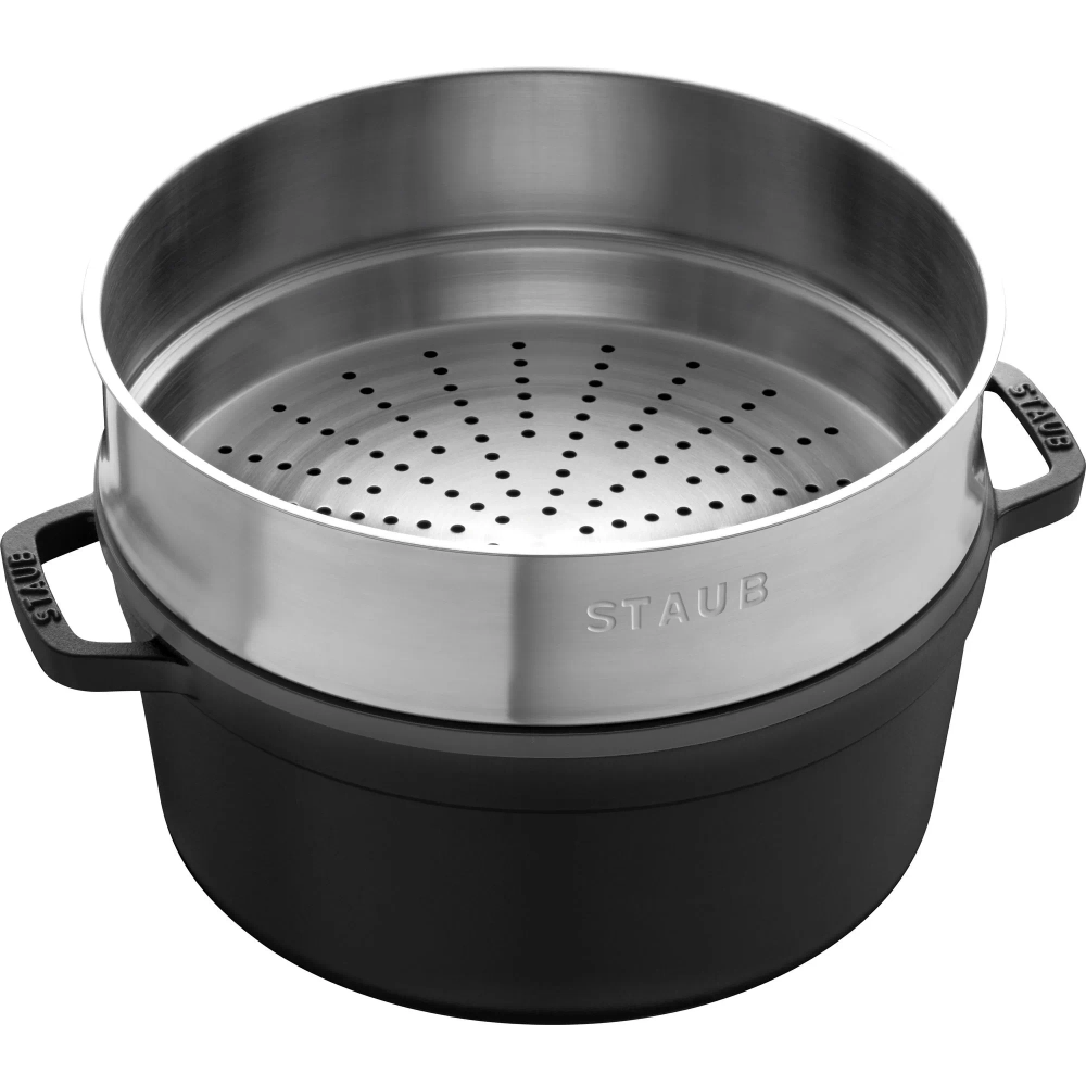 STAUB Чугунная кастрюля Cocotte 24 см 3,8 л со вставкой-пароваркой черная EAN 3272340054372