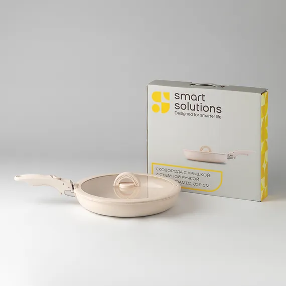 Сковорода с крышкой и съемной ручкой smart ceramic, D28 см