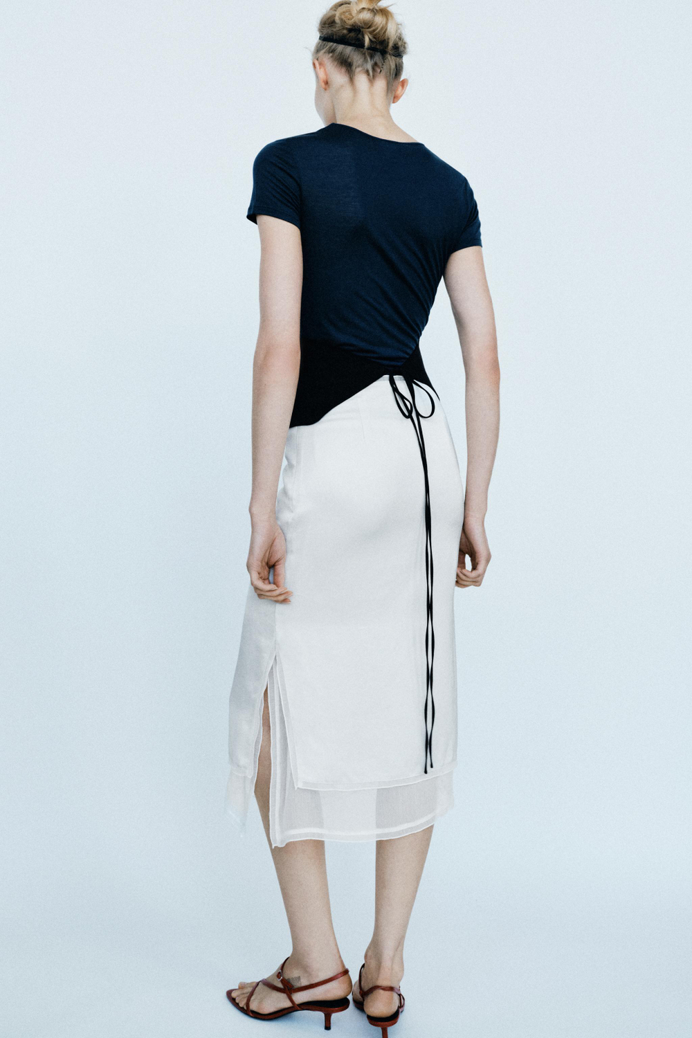 ZARA ФУТБОЛКА ИЗ СМЕСИ ЛИОЦЕЛЛА И ШЕРСТИ, СИНИЙ