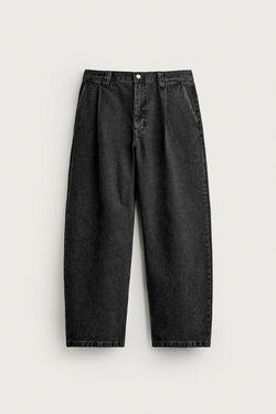ZARA БРЮКИ ЧИНОС RELAXED FIT СО СКЛАДКАМИ, УГОЛЬНЫЙ