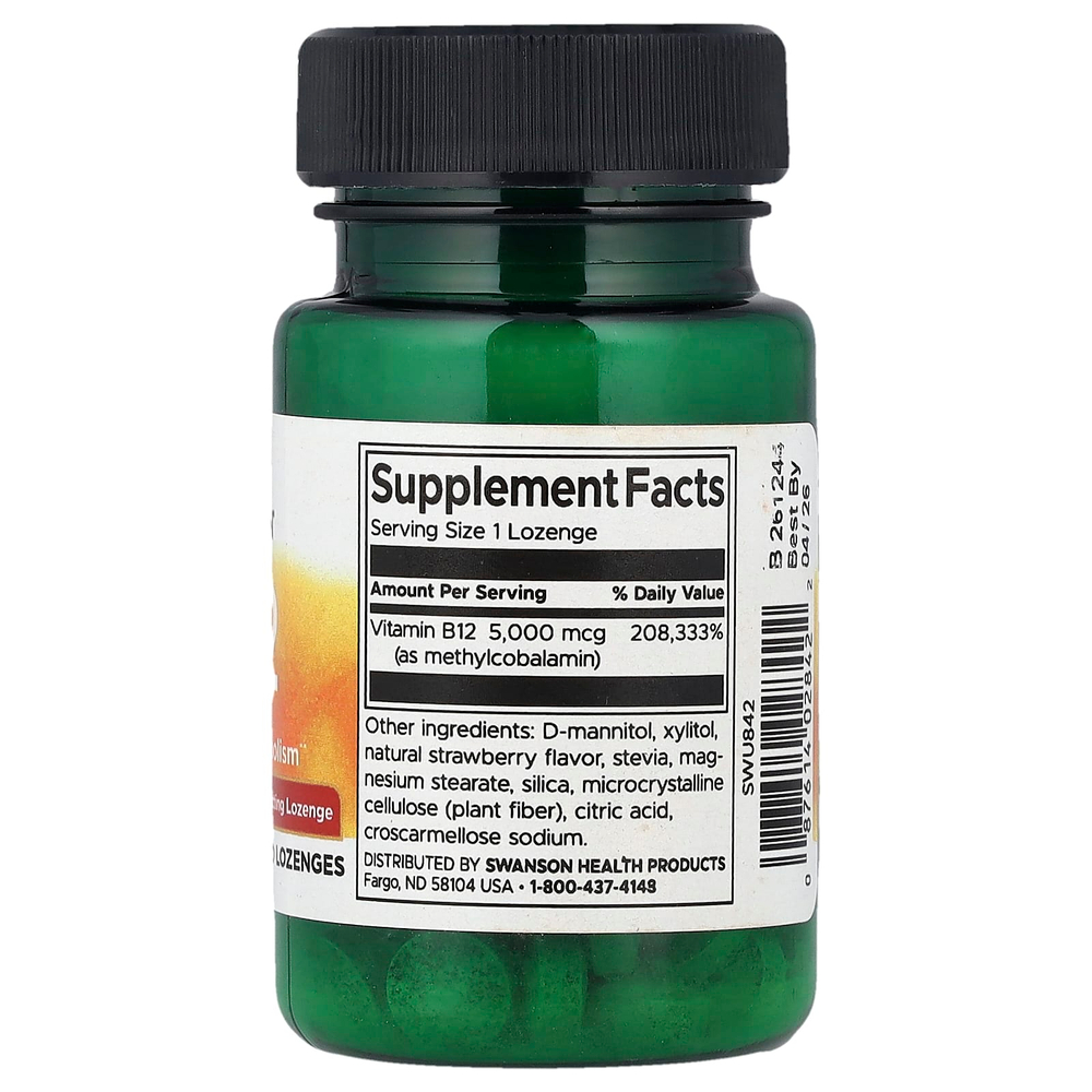 Swanson Vitamins, Витамин B12, 60 пастилок (5000 мкг в пастилке)