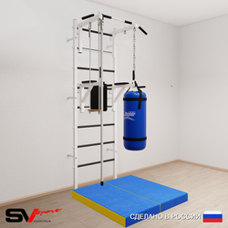 Шведская стенка Sv Sport 5766 (Турник стандарт/Брусья/Канат/Трапеция/Цепь/Мешок 22кг/Мат 1м)