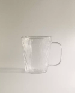 ZARA HOME КРУЖКА ИЗ ТЕРМОСТОЙКОГО СТЕКЛА С УЗОРОМ В ПОЛОСКУ, ПРОЗРАЧНЫЙ