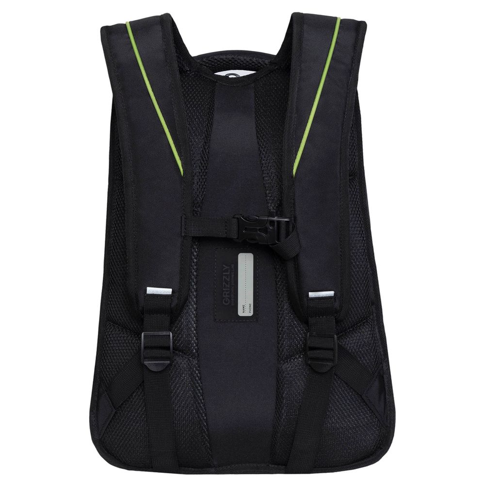 Рюкзак Grizzly, 31*42*22см, 3 отделения, 4 кармана, анатомическая спинка, черный-салатовый