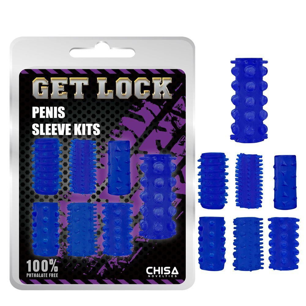 Набор из 7 синих насадок на пенис Get Lock (Цвет: синий)