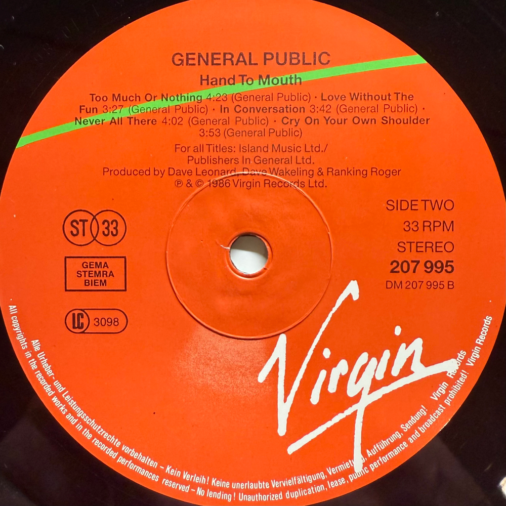 General Public ‎– Hand To Mouth (Европа 1986г.)