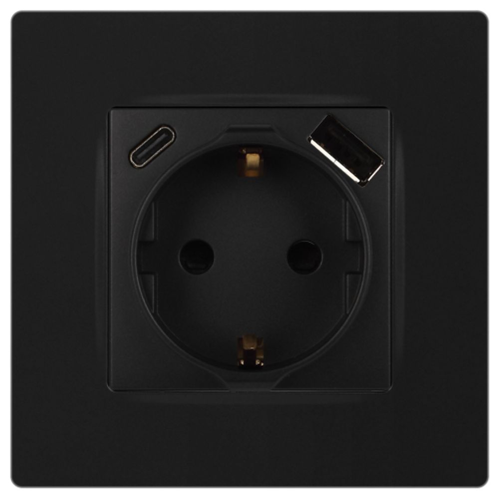 Розетка ЭРА Серия 12 12-4108-05 2P+E 16A-250В со шторками с USB type-A+C 5В-3А антрацит | Эра 12