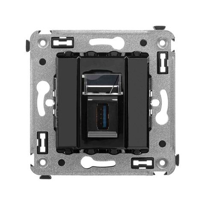 USB 3.0 розетка одинарная в стену, тип А-А, "Avanti", "Черный квадрат"