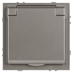 Розетка ЭРА Galaxy 15-2103-07 c заземлением 2P+E Schuko со шторками с крышкой 16А-250В IP20 титан | Эра Galaxy