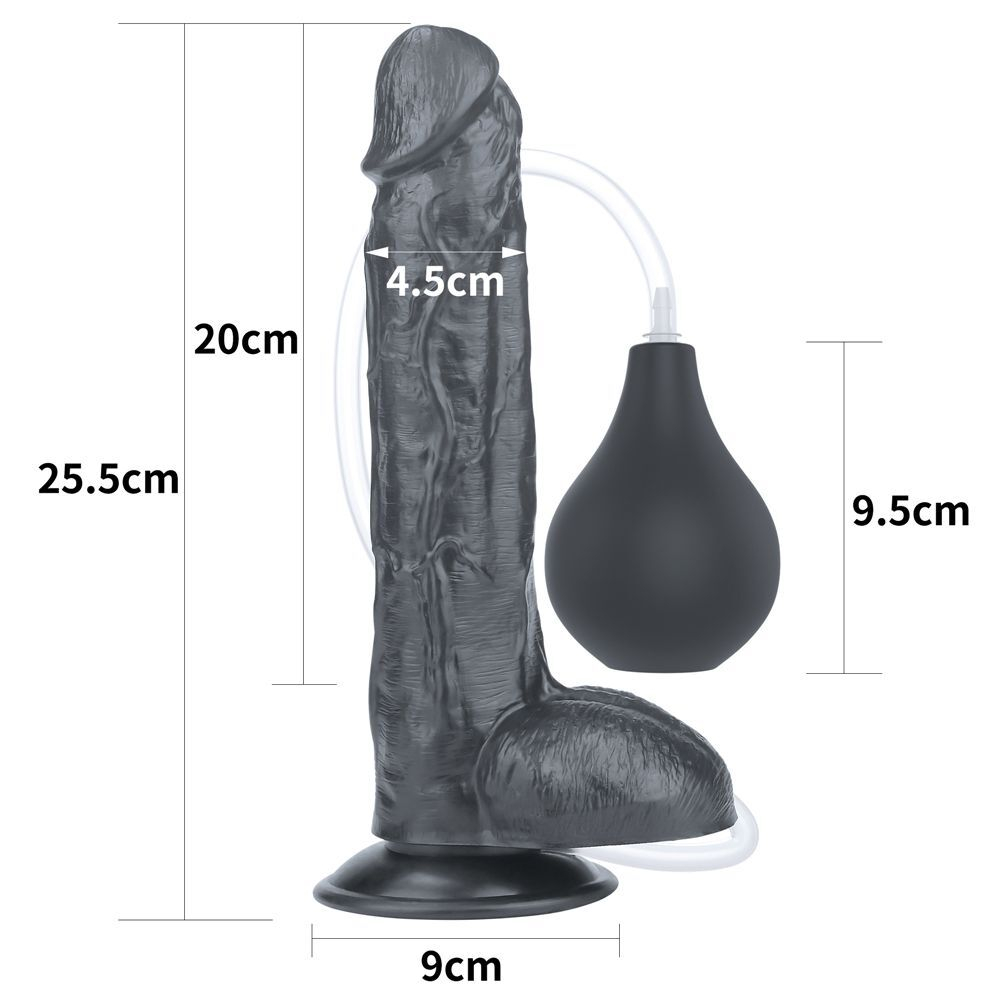 Черный фаллоимитатор-гигант с грушей 10 Squirt Extreme Dildo - 25,5 см. (Цвет: черный)