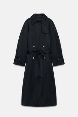 ZARA ДЛИННЫЙ ТРЕНЧ — ZW COLLECTION, МОРСКОЙ ТЕМНО-СИНИЙ