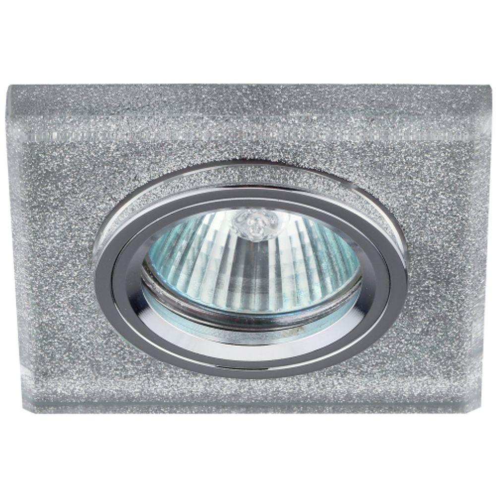 DK8 CH/SHSL Светильник ЭРА декор стекло квадрат MR16,12V/220V, 50W, хром/серебряный блеск | Декоративные встраиваемые светильники