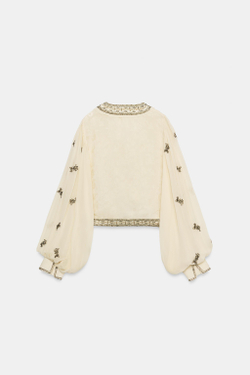 ZARA БЛУЗА С ВЫШИВКОЙ И БУСИНАМИ — ZW COLLECTION, ЭКРЮ