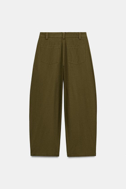 ZARA БРЮКИ БАРРЕЛЬ, ТЕМНЫЙ ХАКИ