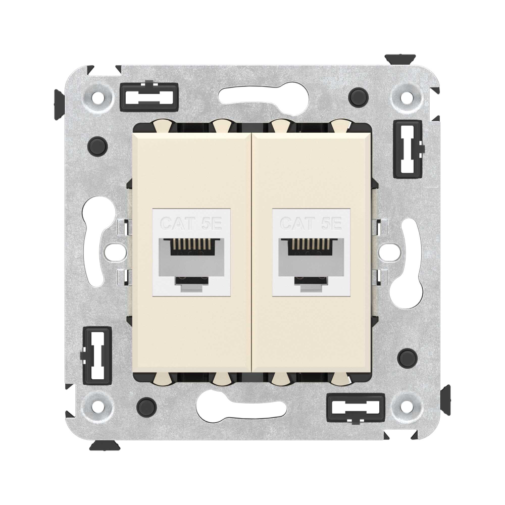 Компьютерная розетка RJ-45 без шторки в стену, кат.5е двойная, "Avanti", "Ванильная дымка"