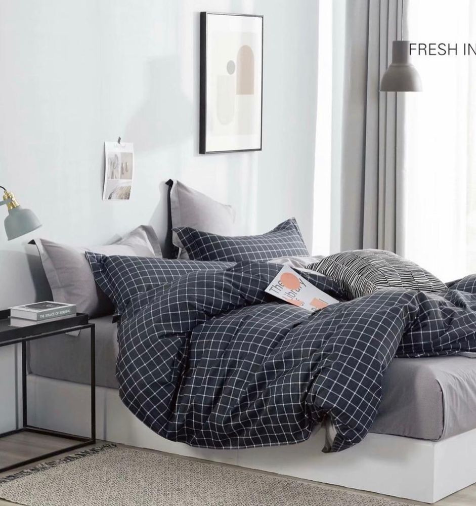 Комплект постельного белья ZEPHYR HOME ЕВРО Сатин Серый клетка