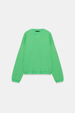 ZARA ТОЛСТОВКА С ЭФФЕКТОМ ПОТЕРТОСТИ, ЗЕЛЕНЫЙ