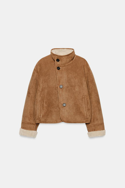 ZARA ДВУСТОРОНЯЯ КУРТКА-ДУБЛЕНКА, ЭКРЮ