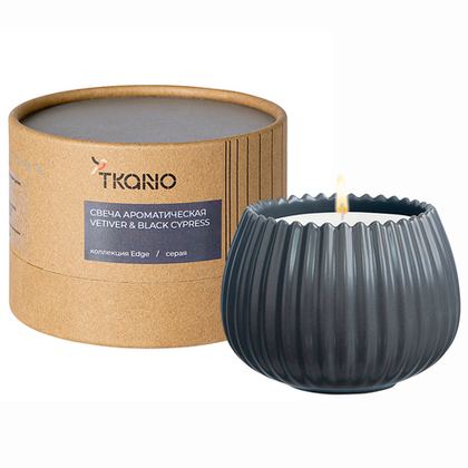 Свеча ароматическая Tkano Edge Vetiver & Black Cypress серая 30ч