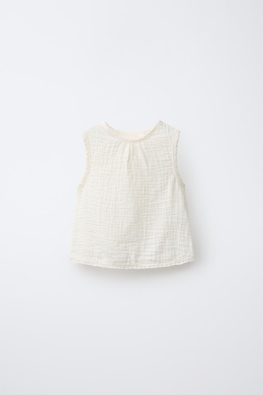 ZARA БЛУЗА С КРУЖЕВОМ, ЭКРЮ