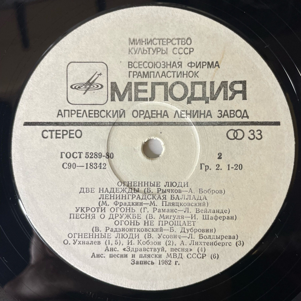 Винтажная виниловая пластинка LP Сборник Огненные Люди Марш Пожарных (СССР 1988) 70 Лет Пожарной Охране