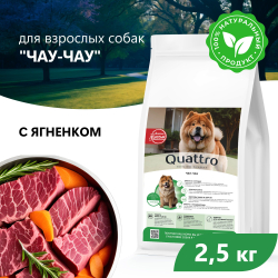 Корм сухой для взрослых собак породы Чау-чау, с ягненком, 2.5 кг, QUATTRO