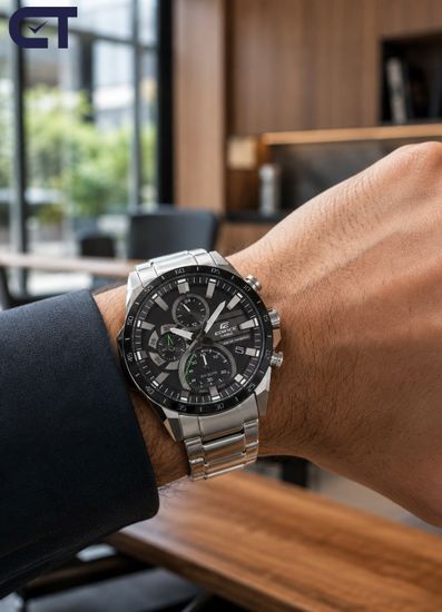 CASIO EQS-940DB-1AVUDF EDIFICE мужские наручные часы — солнечный стальной хронограф с чёрным циферблатом