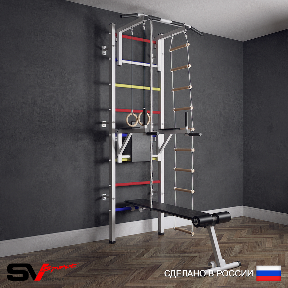 Шведская стенка Sv Sport (Турник стандарт/Брусья/Скамья/Канат/Кольца/Лестница)