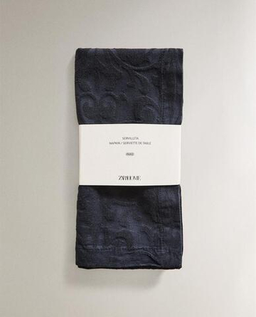 ZARA HOME ЖАККАРДОВЫЕ САЛФЕТКИ С ЦВЕТОЧНЫМ УЗОРОМ (НАБОР ИЗ 2 ШТ.), СИНИЙ
