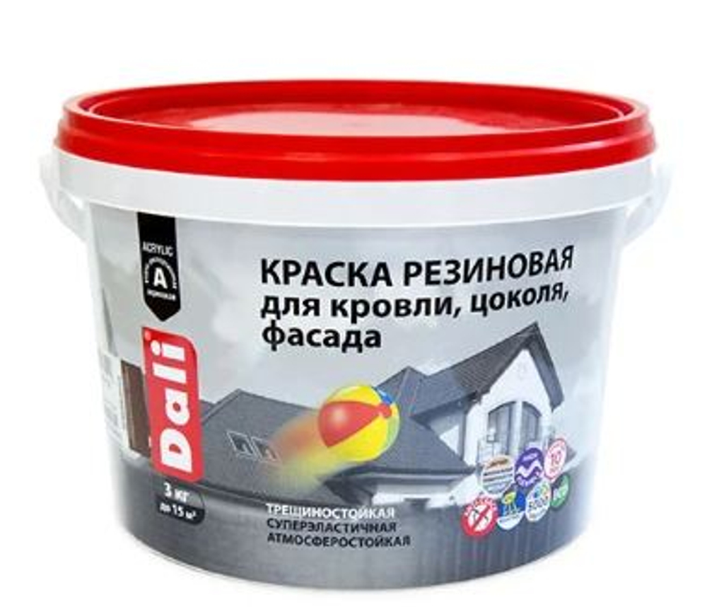 Краска фасадная резиновая д/кровли,цоколя,фасада ЧЕРНАЯ 6кг DALI