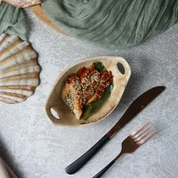 Блюдо овальное 16*10,5 см h4 см 140 мл для закусок Pearl Sea Stone с ручками Frutti di Mare P.L. [4]