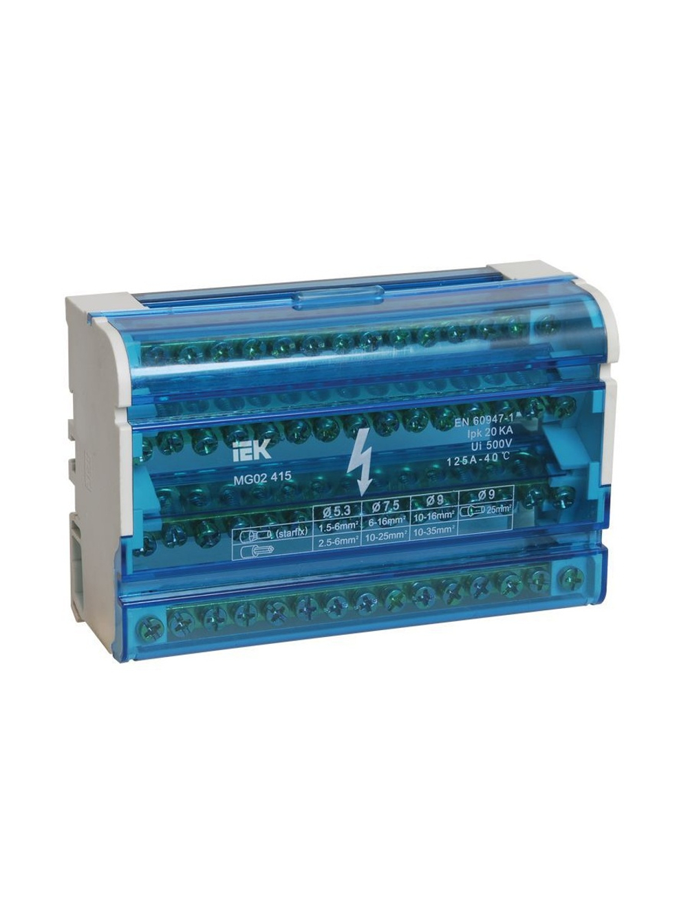 Шина на DIN-рейку в корпусе (кросс-модуль) ШНК 4х15 3L+PEN IEK YND10-4-15-125