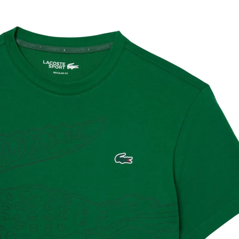 Мужская теннисная футболка Lacoste Ultra Dry Crocodile Print Sport - fairway/black