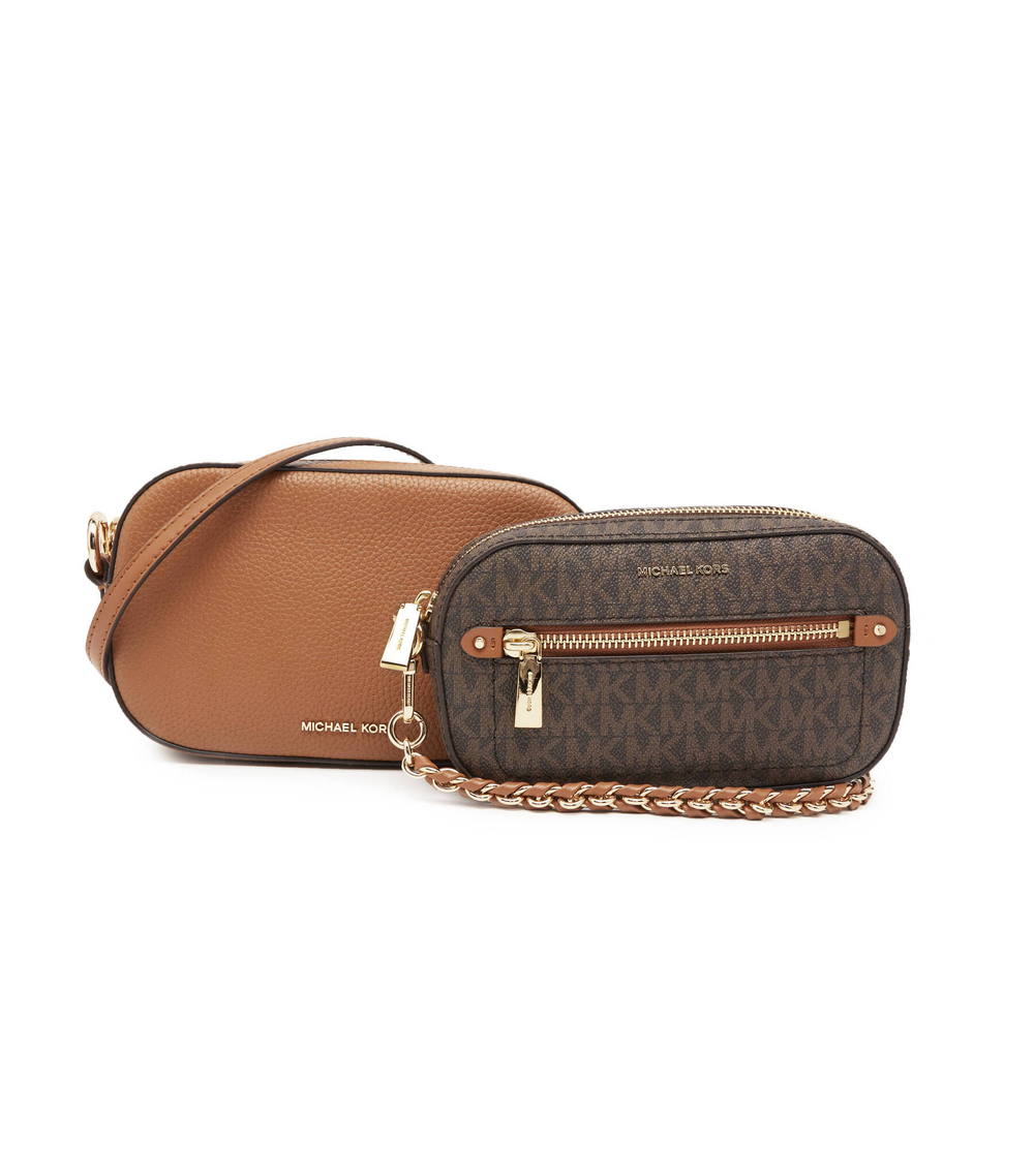 кожаная сумка через плечо 2в1 jet set logo Michael Kors - коричневый(32R3GJ6C4L)