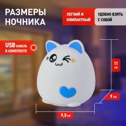 Ночник - светильник светодиодный ЭРА NLED-413-1W-BU на батарейках мягкий силиконовый белый с синим | Ночники