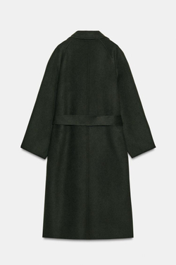 ZARA ПАЛЬТО ИЗ ШЕРСТИ С ПОЯСОМ, ХАКИ